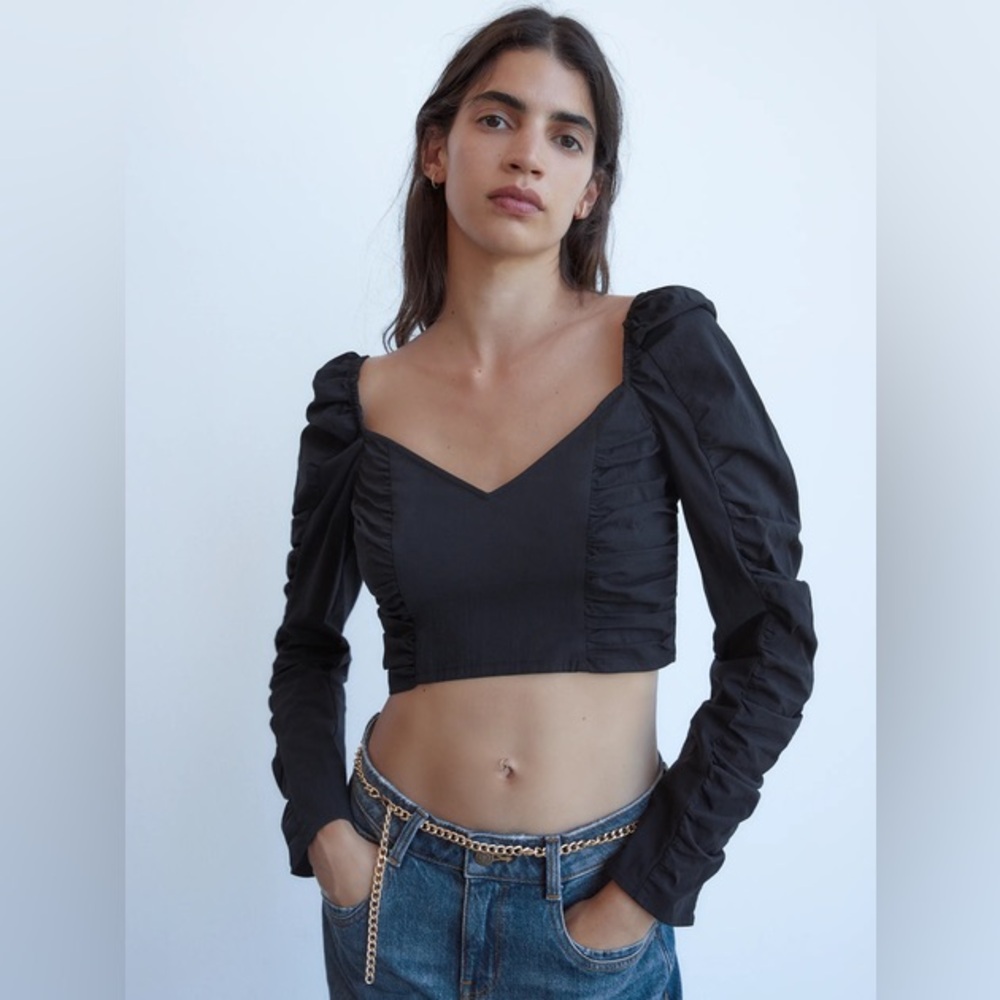 Zara Black Crop Top with Puff Sleves